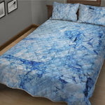 Ice Blue Marble Print Quilt Bed Set