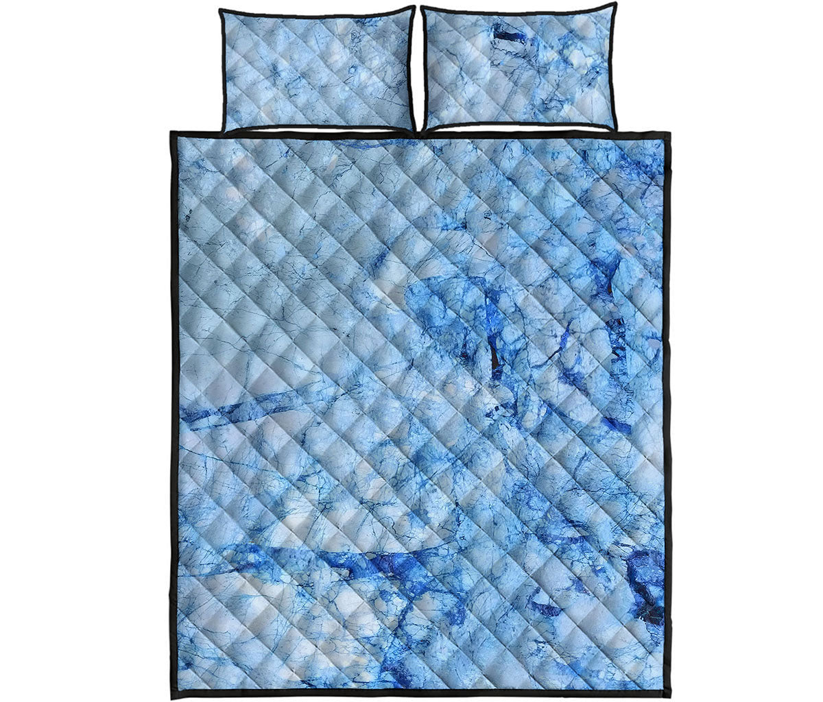 Ice Blue Marble Print Quilt Bed Set