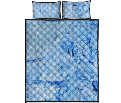Ice Blue Marble Print Quilt Bed Set