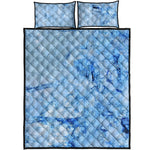 Ice Blue Marble Print Quilt Bed Set