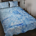 Ice Blue Marble Print Quilt Bed Set
