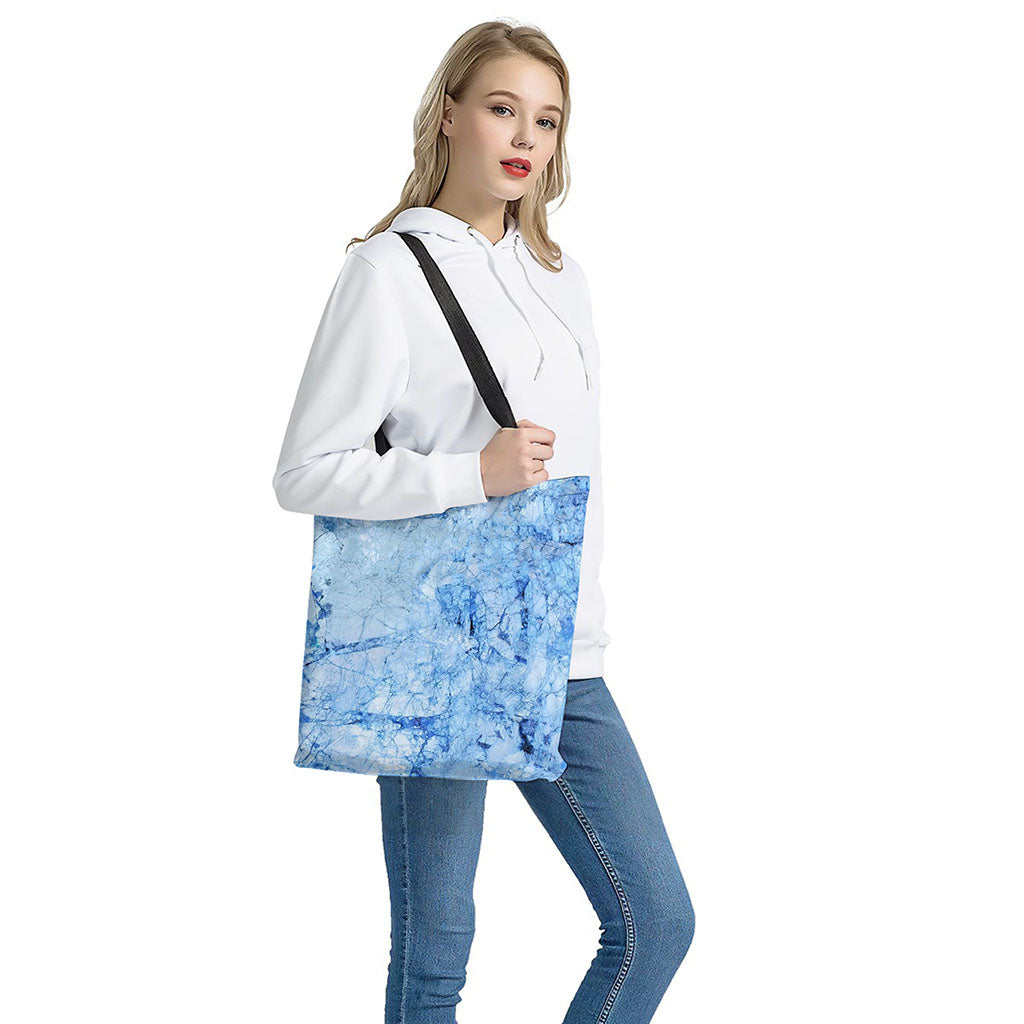 Ice Blue Marble Print Tote Bag