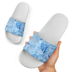 Ice Blue Marble Print White Slide Sandals