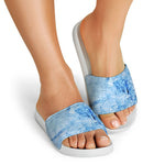 Ice Blue Marble Print White Slide Sandals