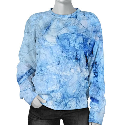 Ice Blue Marble Print Women's Crewneck Sweatshirt GearFrost