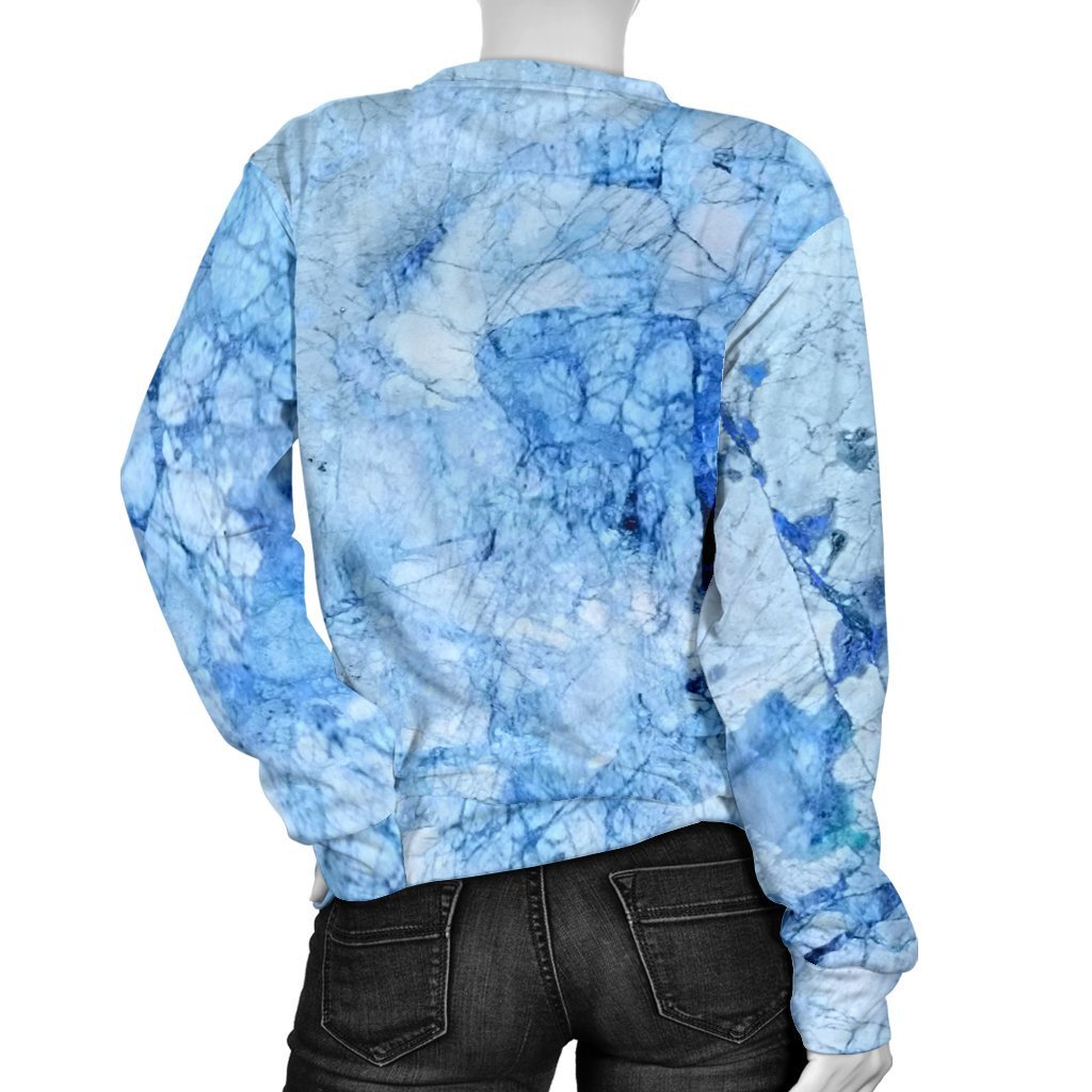 Ice Blue Marble Print Women's Crewneck Sweatshirt GearFrost
