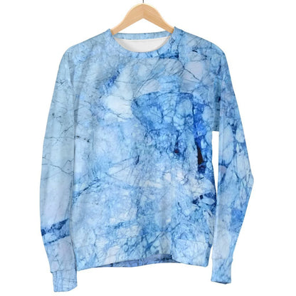 Ice Blue Marble Print Women's Crewneck Sweatshirt GearFrost