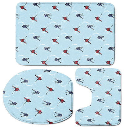 Ice Hockey Players Pattern Print 3 Piece Bath Mat Set