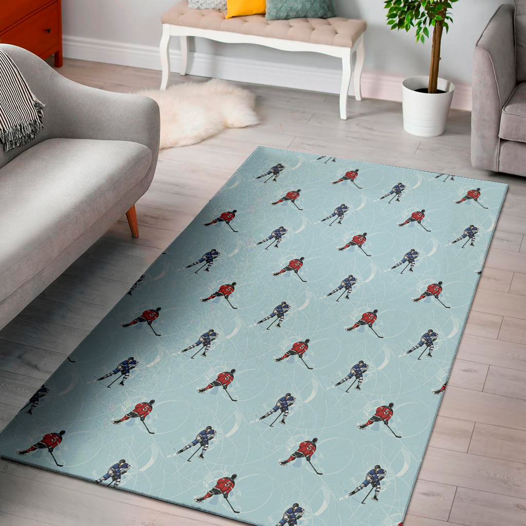 Ice Hockey Players Pattern Print Area Rug