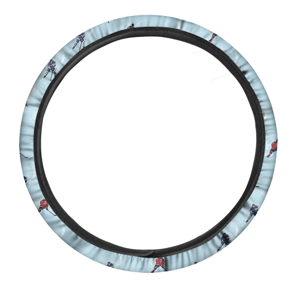 Ice Hockey Players Pattern Print Car Steering Wheel Cover