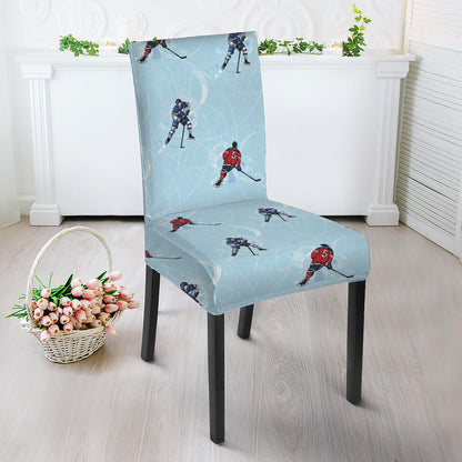 Ice Hockey Players Pattern Print Dining Chair Slipcover