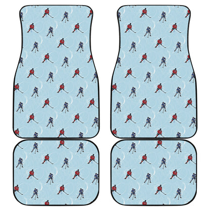 Ice Hockey Players Pattern Print Front and Back Car Floor Mats