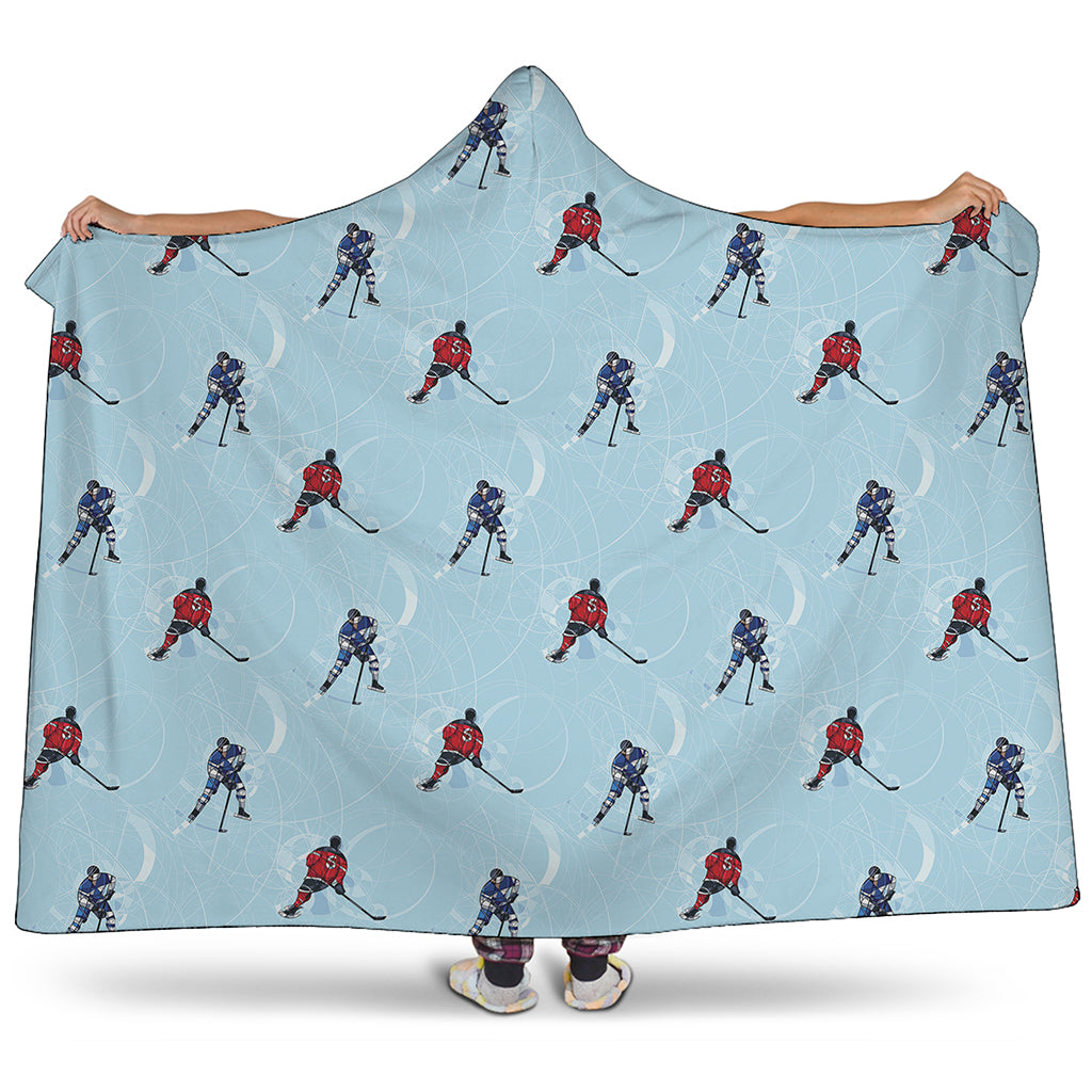 Ice Hockey Players Pattern Print Hooded Blanket