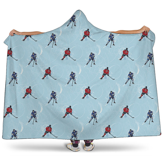 Ice Hockey Players Pattern Print Hooded Blanket
