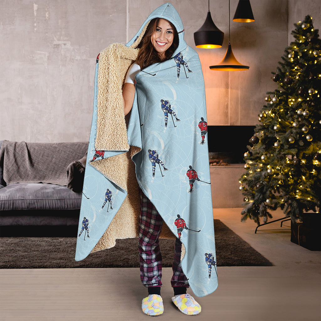 Ice Hockey Players Pattern Print Hooded Blanket
