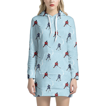 Ice Hockey Players Pattern Print Hoodie Dress