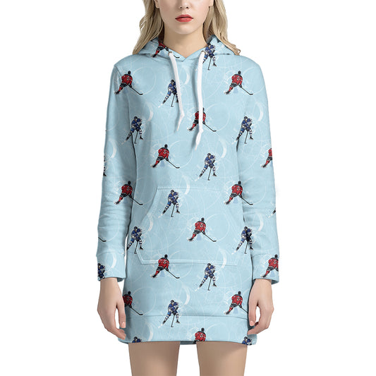 Ice Hockey Players Pattern Print Hoodie Dress