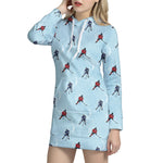 Ice Hockey Players Pattern Print Hoodie Dress