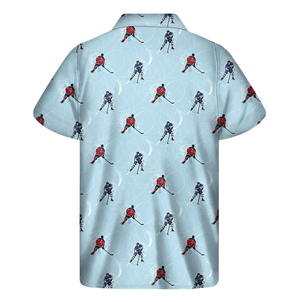 Ice Hockey Players Pattern Print Men's Short Sleeve Shirt