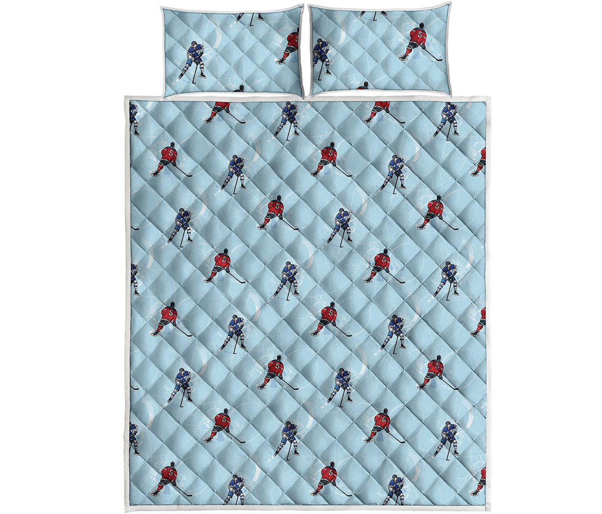 Ice Hockey Players Pattern Print Quilt Bed Set