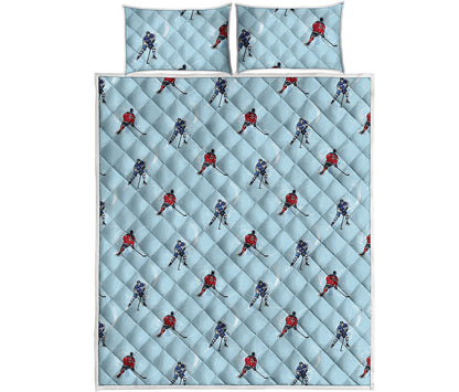 Ice Hockey Players Pattern Print Quilt Bed Set