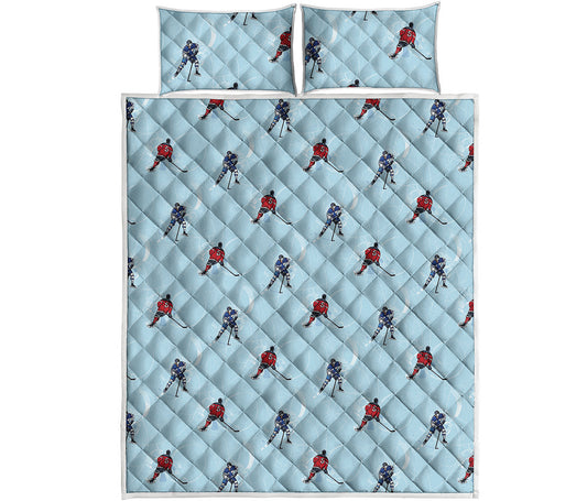 Ice Hockey Players Pattern Print Quilt Bed Set