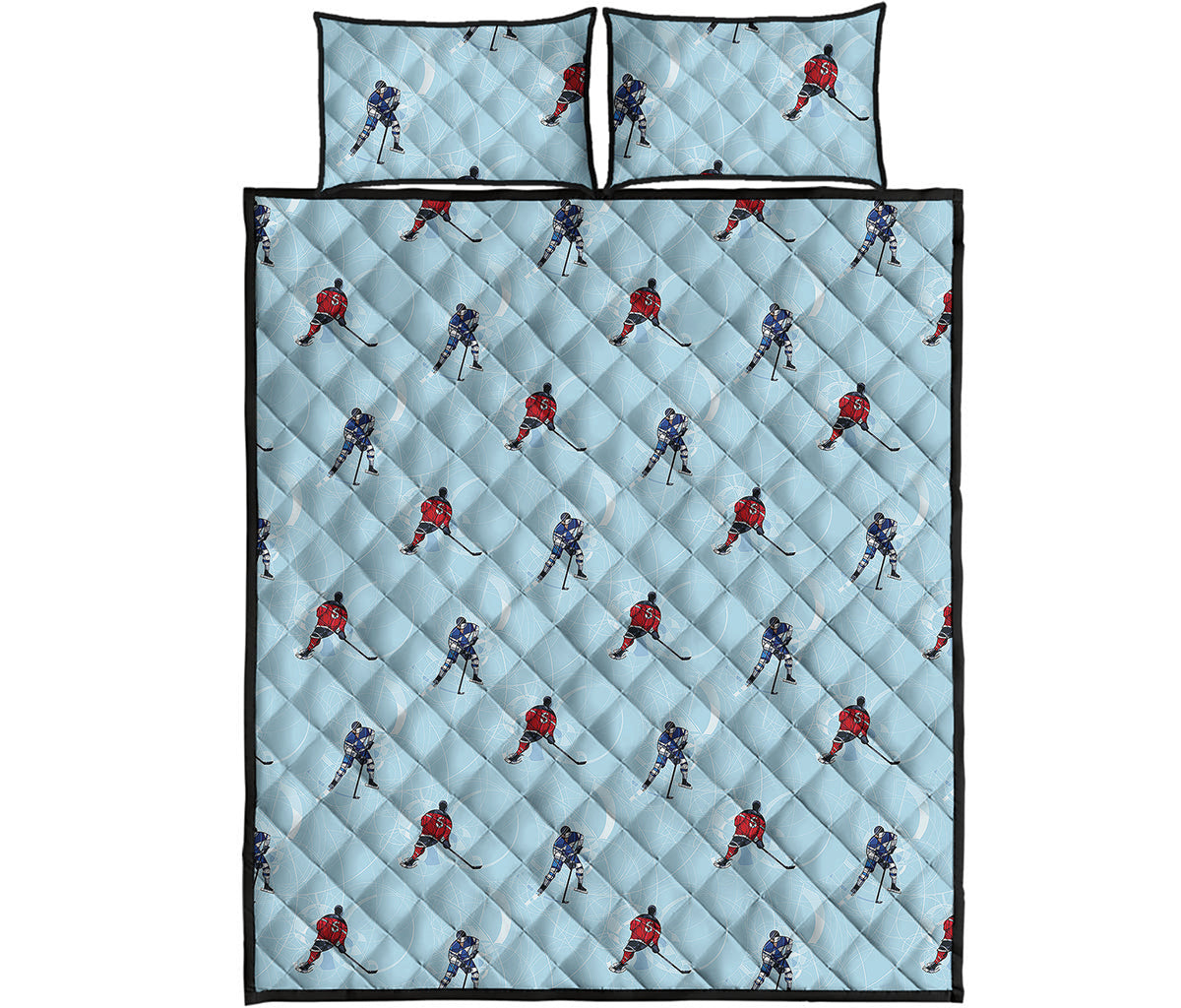 Ice Hockey Players Pattern Print Quilt Bed Set
