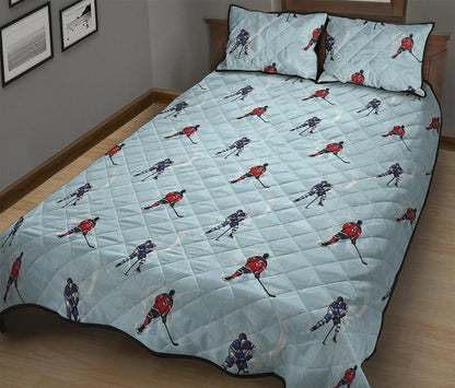 Ice Hockey Players Pattern Print Quilt Bed Set
