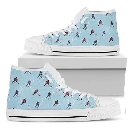 Ice Hockey Players Pattern Print White High Top Shoes