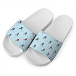 Ice Hockey Players Pattern Print White Slide Sandals
