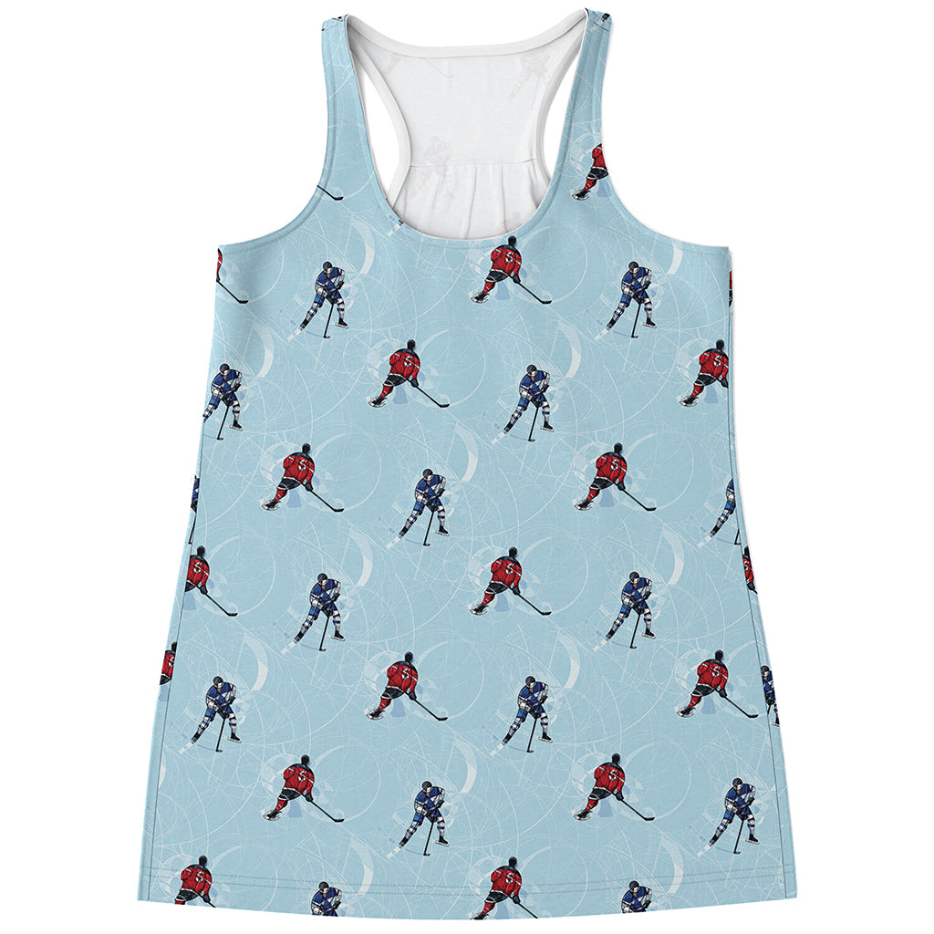 Ice Hockey Players Pattern Print Women's Racerback Tank Top