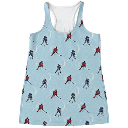 Ice Hockey Players Pattern Print Women's Racerback Tank Top