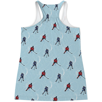 Ice Hockey Players Pattern Print Women's Racerback Tank Top