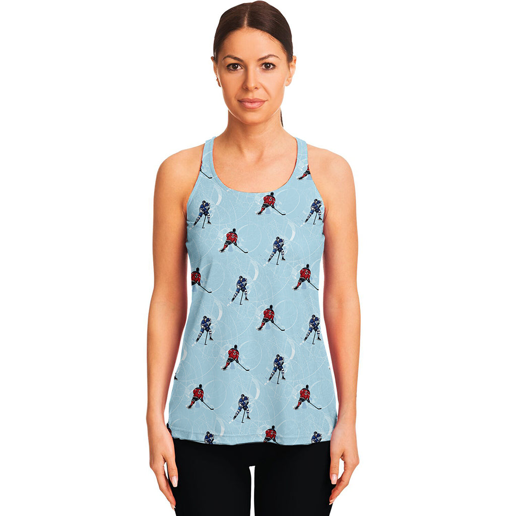 Ice Hockey Players Pattern Print Women's Racerback Tank Top