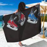 Ice Hockey Skates Print Beach Sarong Wrap
