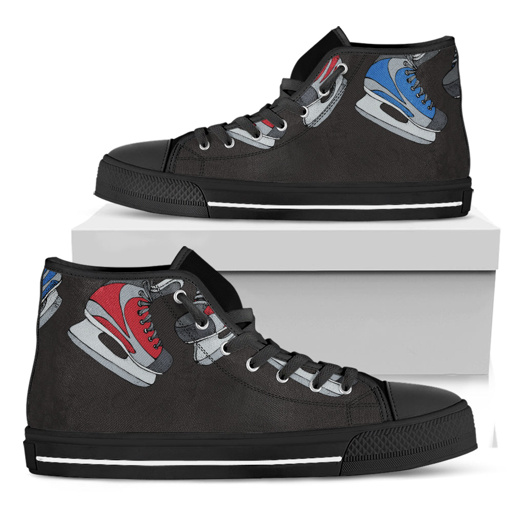 Ice Hockey Skates Print Black High Top Shoes