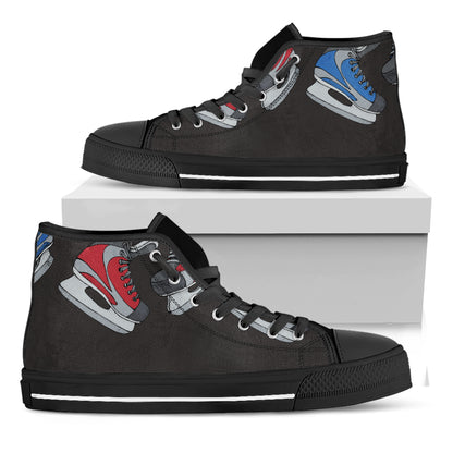 Ice Hockey Skates Print Black High Top Shoes