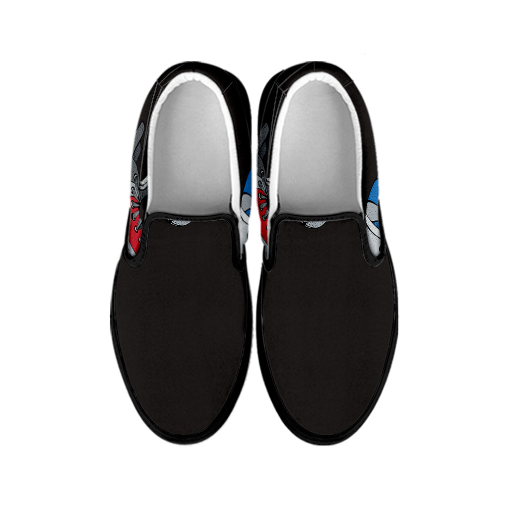 Ice Hockey Skates Print Black Slip On Shoes