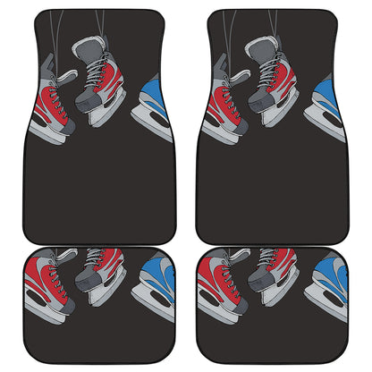Ice Hockey Skates Print Front and Back Car Floor Mats