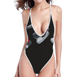 Ice Hockey Skates Print High Cut One Piece Swimsuit