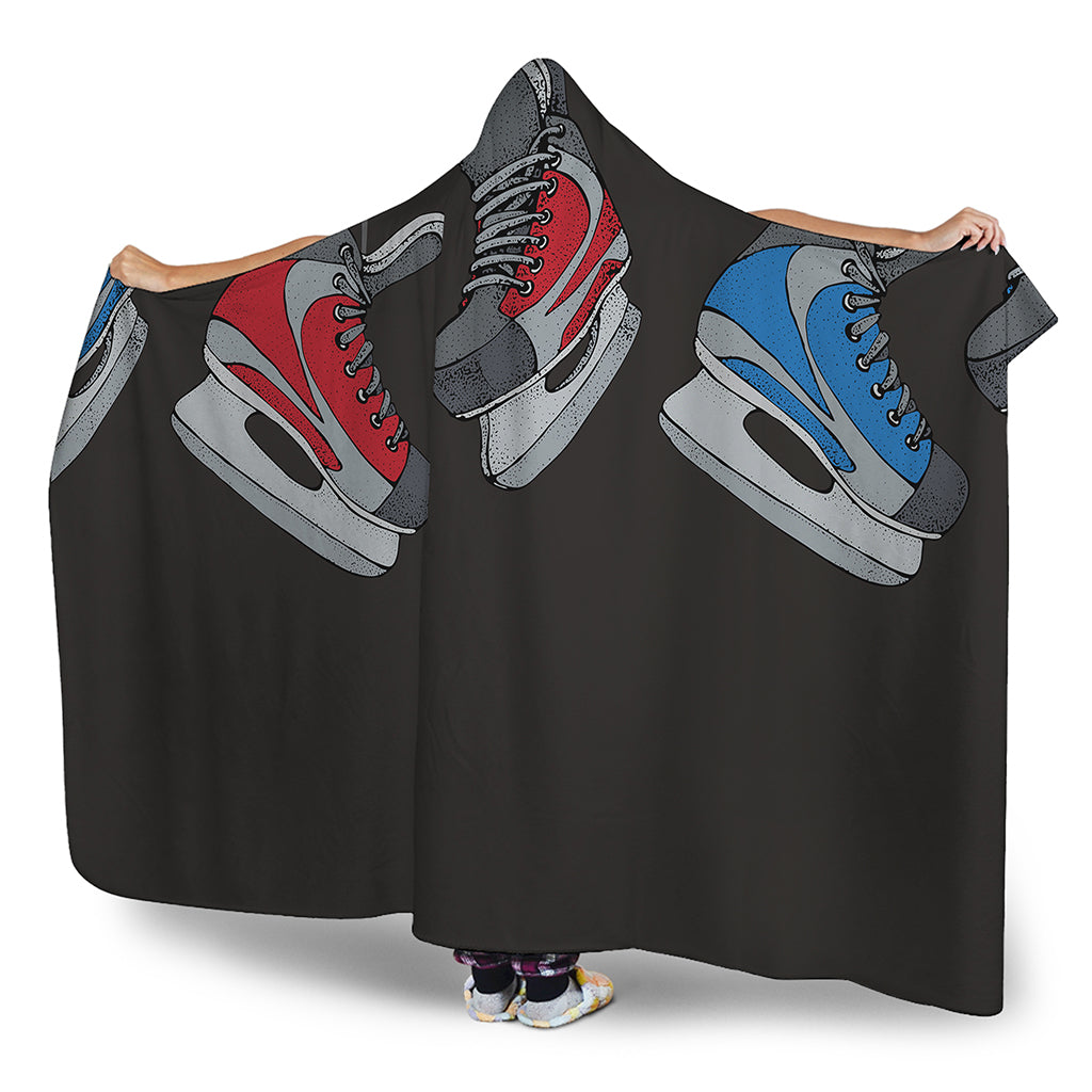 Ice Hockey Skates Print Hooded Blanket