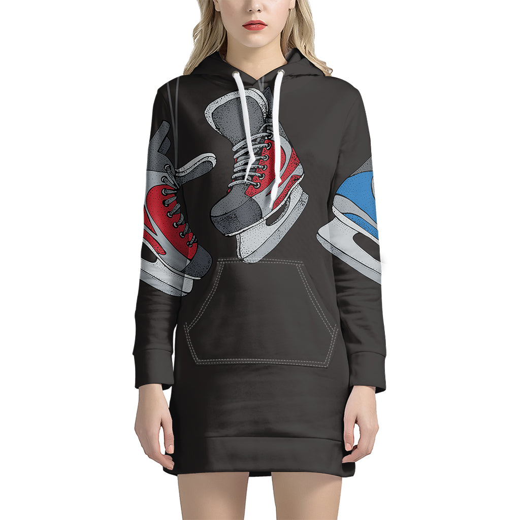 Ice Hockey Skates Print Pullover Hoodie Dress