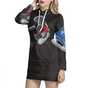 Ice Hockey Skates Print Pullover Hoodie Dress