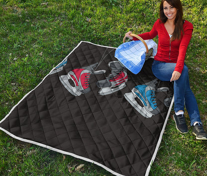 Ice Hockey Skates Print Quilt