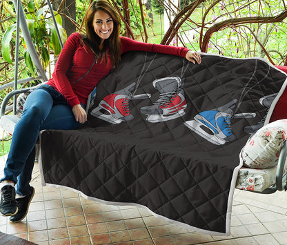 Ice Hockey Skates Print Quilt