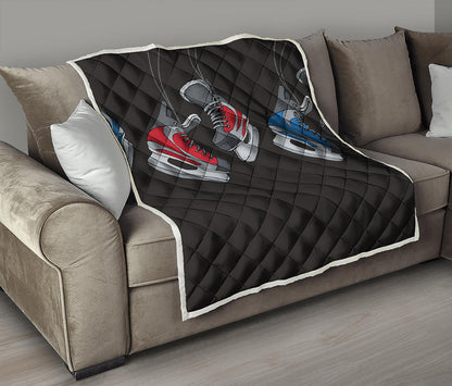 Ice Hockey Skates Print Quilt