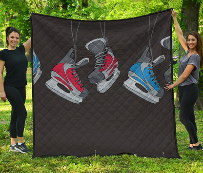Ice Hockey Skates Print Quilt
