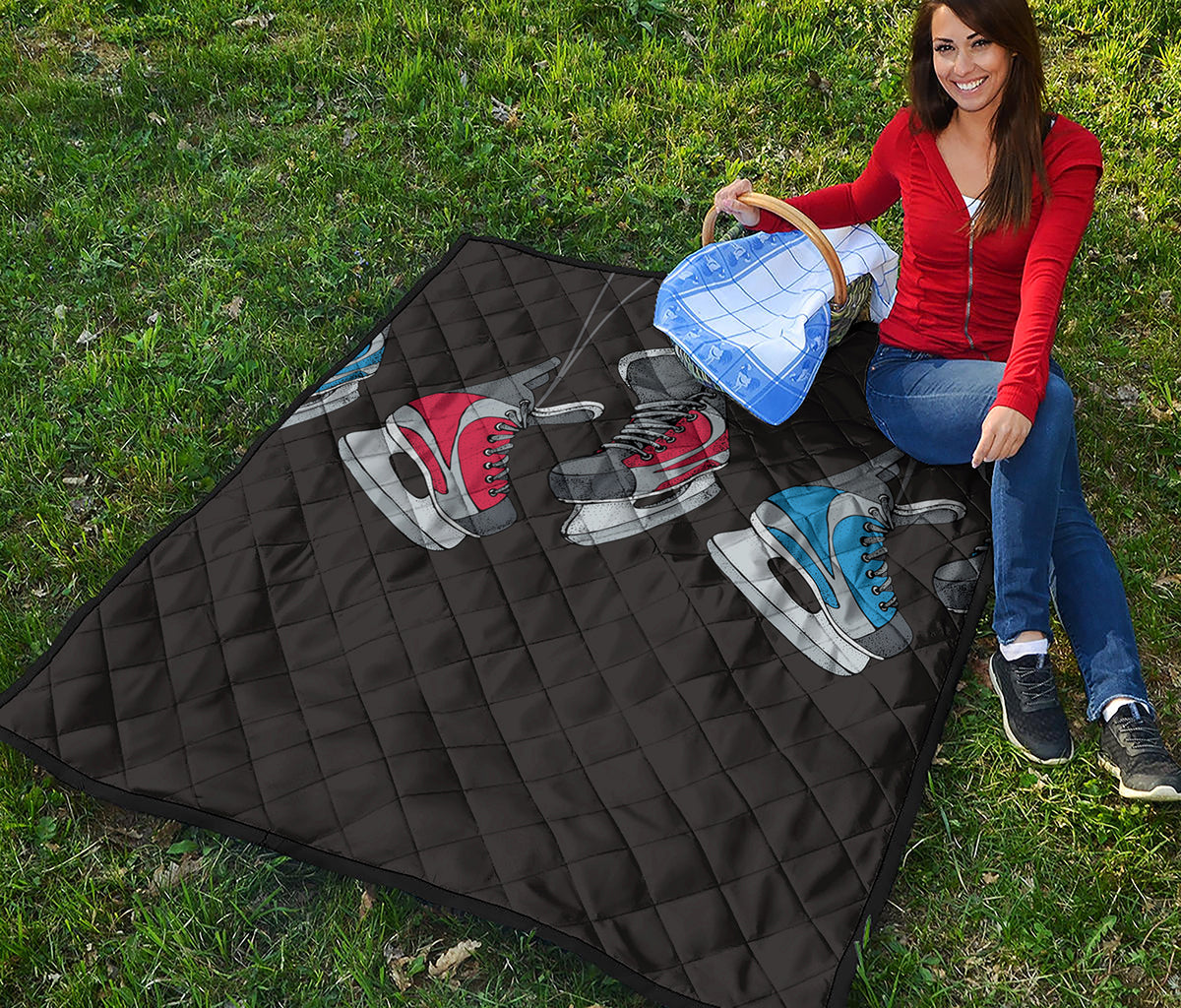 Ice Hockey Skates Print Quilt