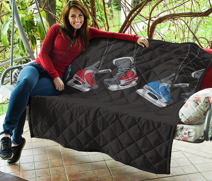 Ice Hockey Skates Print Quilt