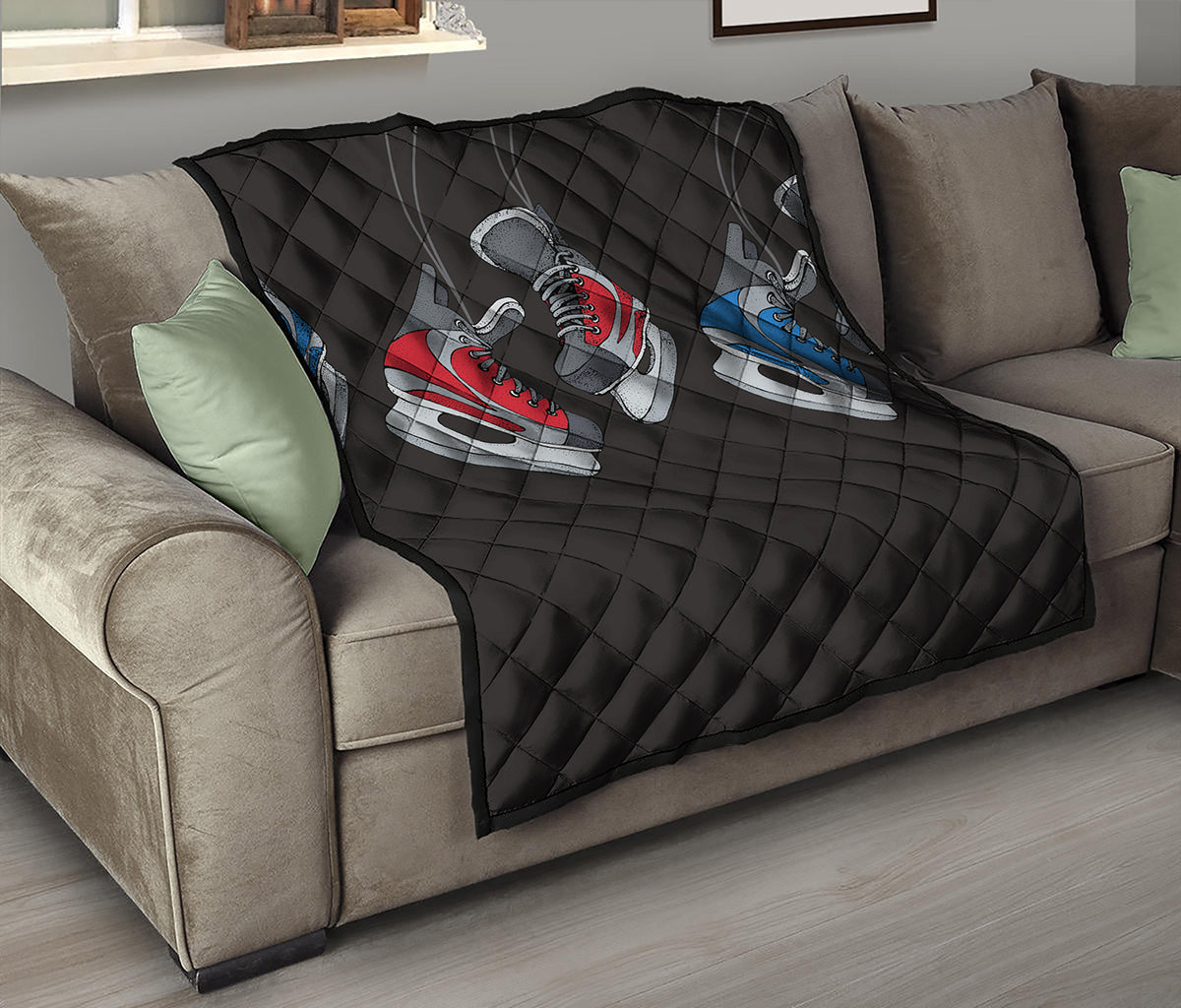 Ice Hockey Skates Print Quilt
